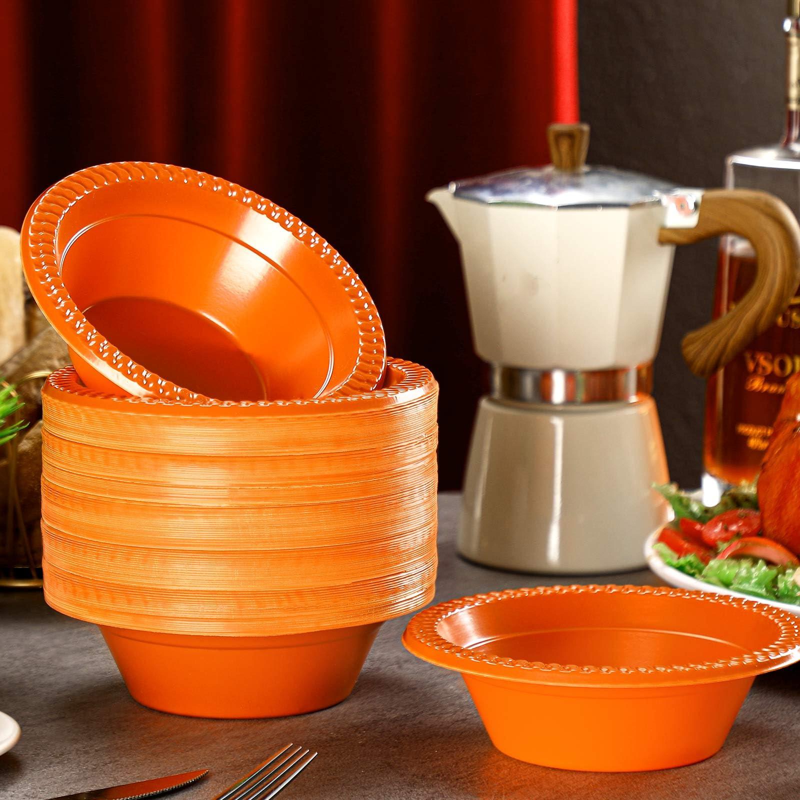 Lallisa Lallisa 100 Pcs 12oz orange Disposable Plastic Bowls Dessert Cups Ice Cream Snack Salad Soup Food Serving Bowls for Party Favor Picnic