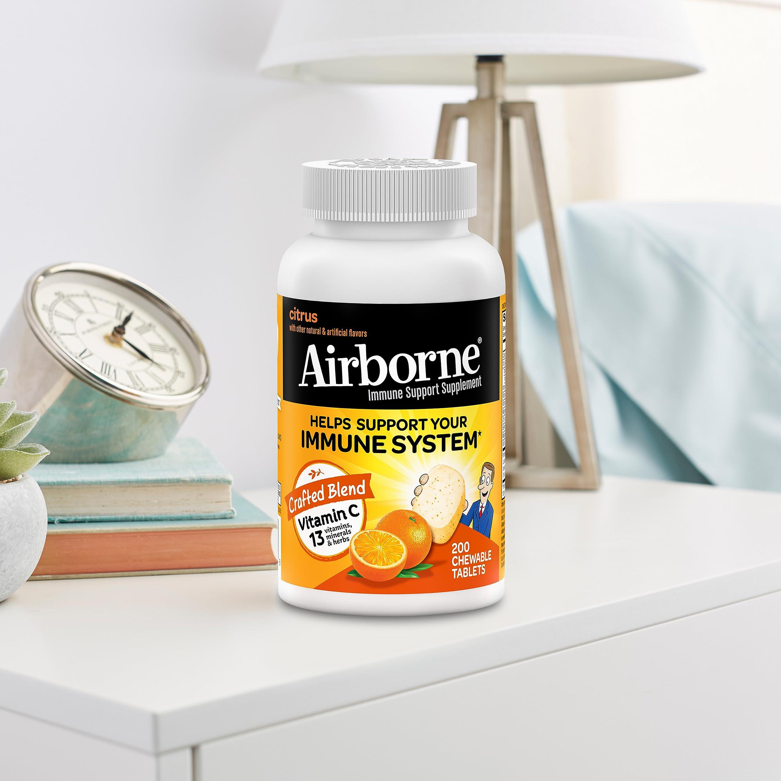 Airborne Airborne 1000mg Chewable Tablets with Zinc, Immune Support Supplement with Powerful Antioxidants Vitamins A C & E - 200 Tablets, Citrus Flavor
