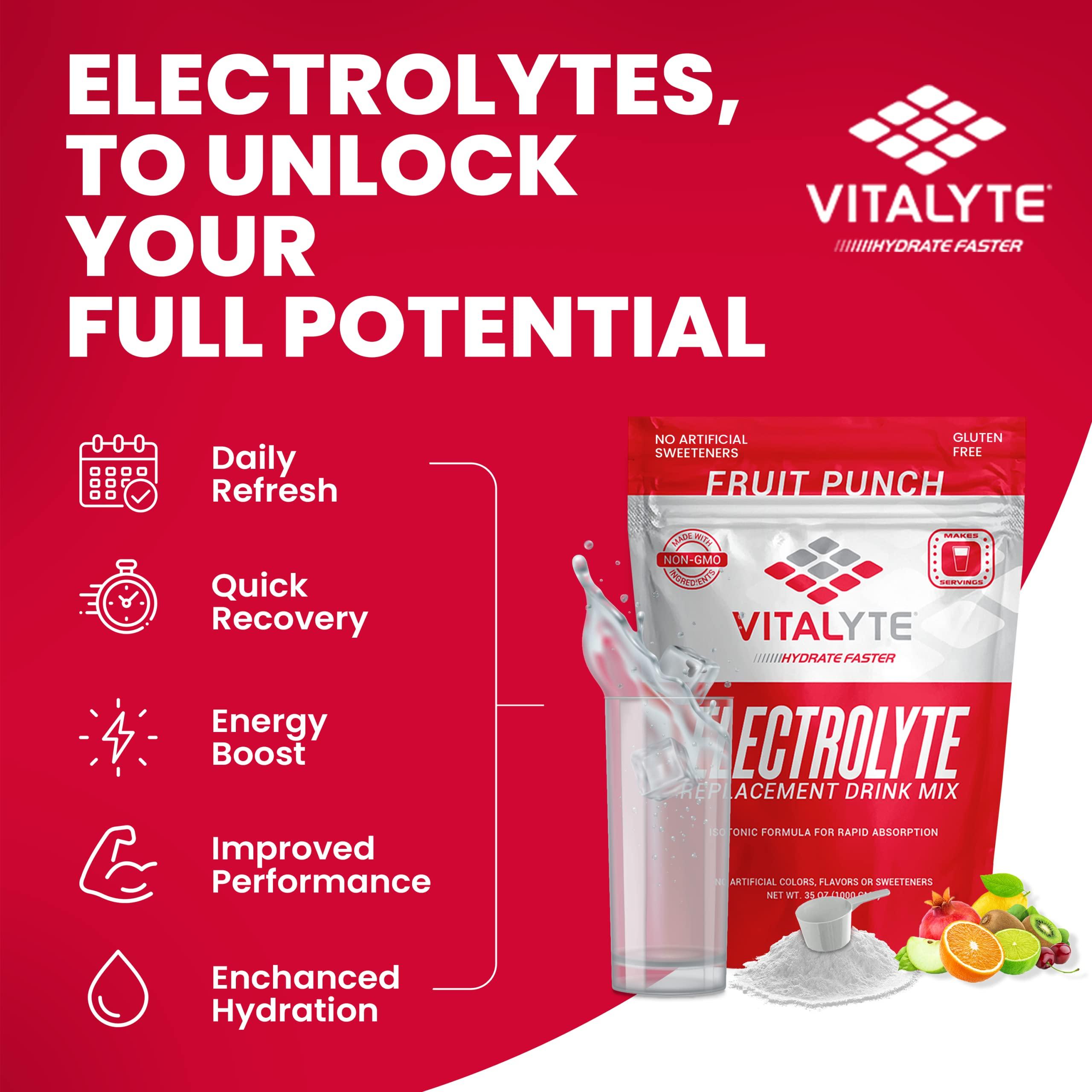 Vitalyte Vitalyte Electrolyte Powder Drink Mix, Isotonic Electrolyte Hydration Mix, Gluten Free Post Workout Powder Mix, Pack of 1, 35 oz., Fruit Punch Flavor
