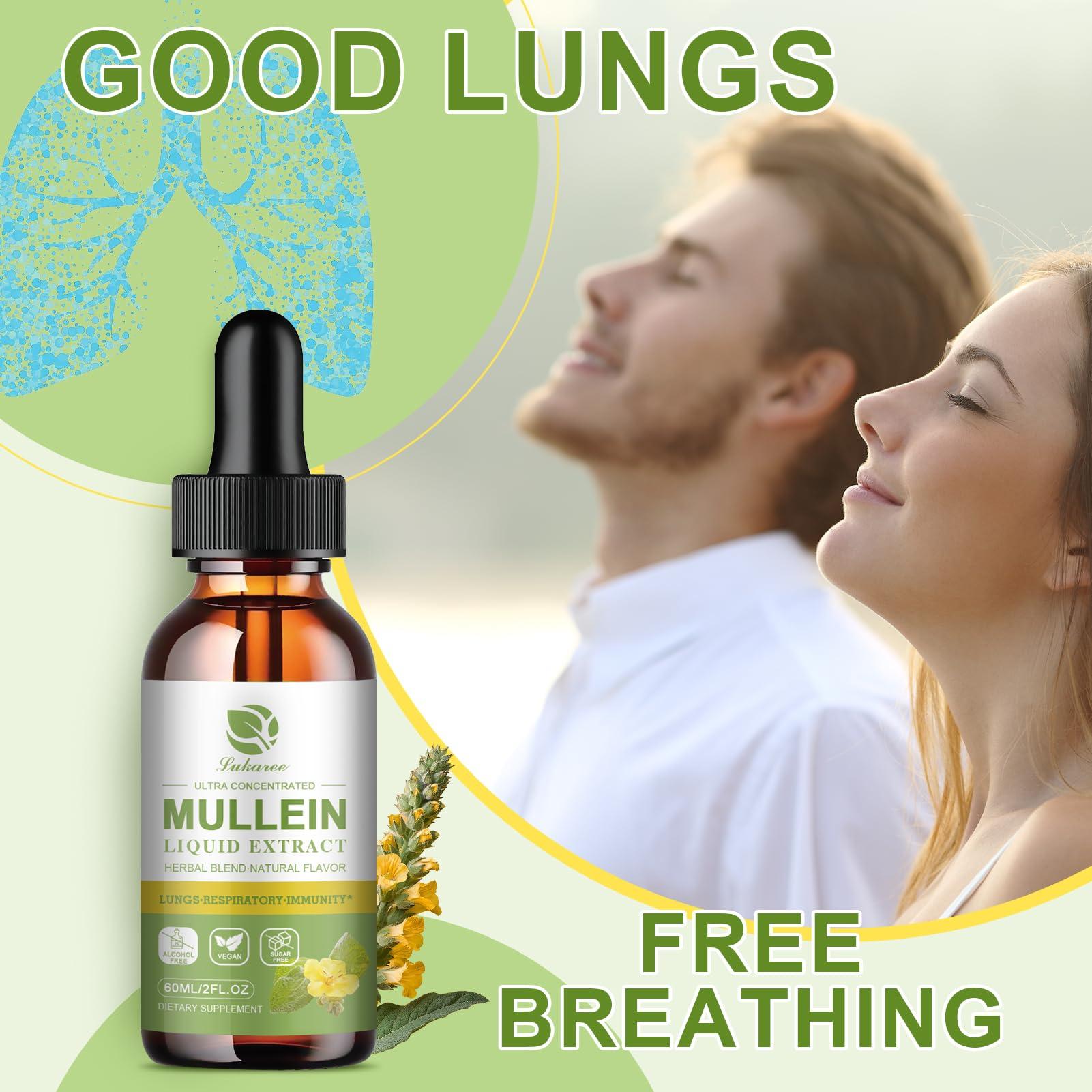 Lukaree Mullein Drops for Lungs, Lung Detox & Cleanse, Vegan Mullein Leaf Extract Tincture with Chlorophyll Elderberry, etc, Natural Herbal Supplement for Respiratory, Immune, 30 Servings
