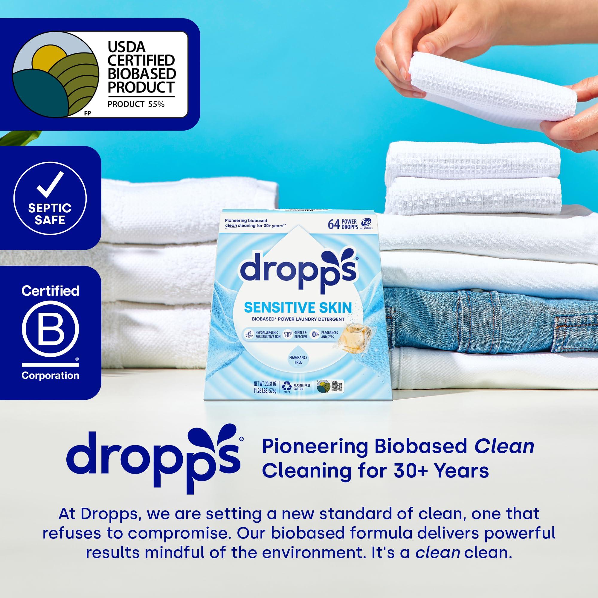 dropps Dropps Sensitive Skin Laundry Detergent Pods, Unscented (64 Tablets) - Dermatologist Tested Laundry Pods - HE Compatible Laundry Supplies for Clean Clothes, Vegan & Dye-Free