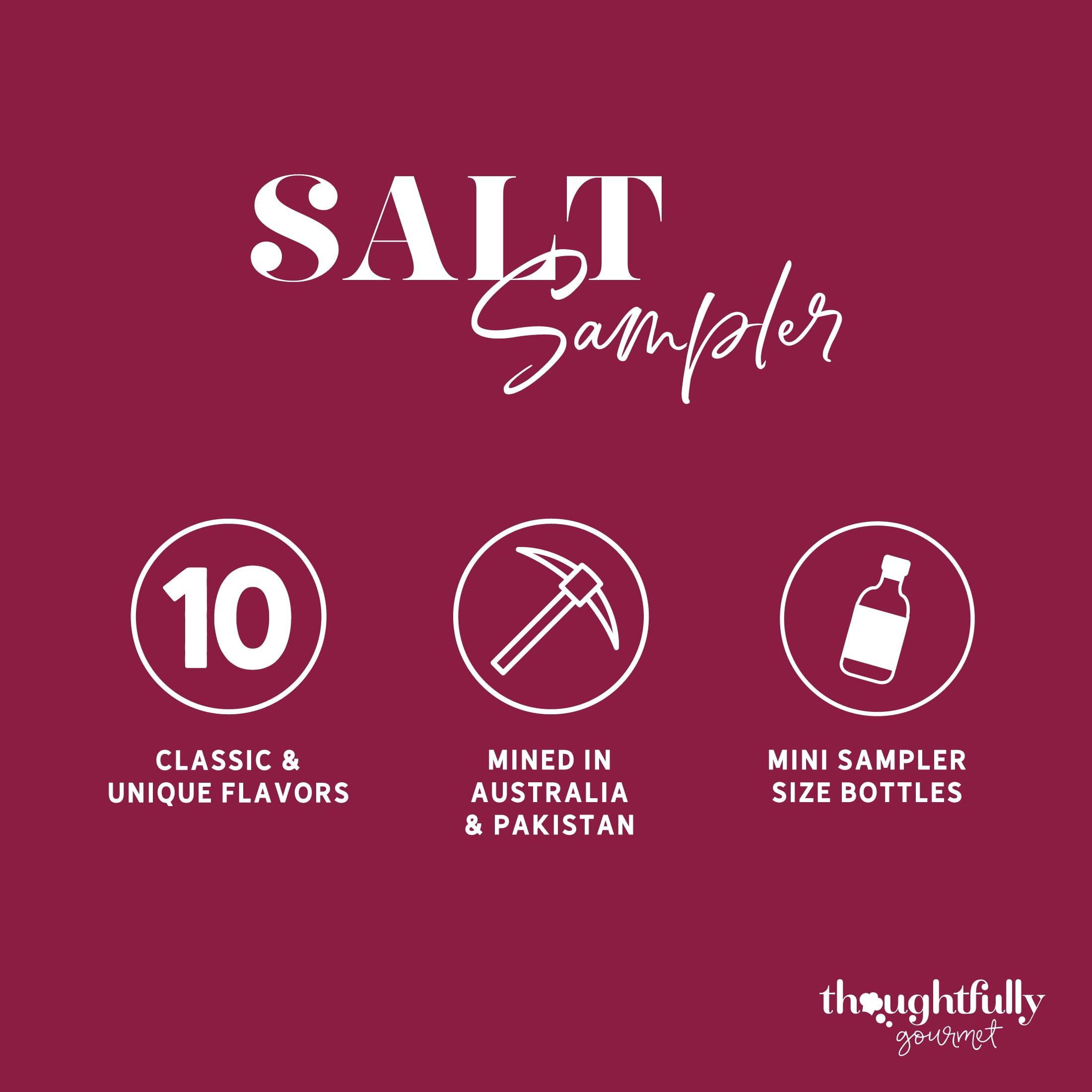 Thoughtfully Thoughtfully Gourmet, Gourmet Cooking Salt Sampler Gift Set, Gourmet Seasoning Salts In Glass Bottles, Flavors Include Smoked, Lavender, Rosemary, Truffle, Lemon, Chipotle and More, Set of 10