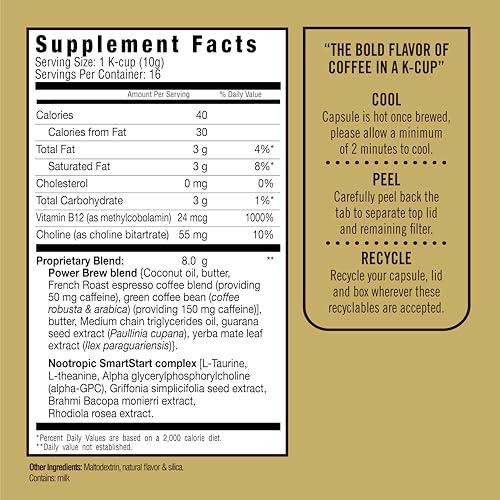 Rapid Fire Rapidfire Smart-Brew, Nootropics Coffee, High Performance Infused Coffee Pods, Supports Energy and Brain Function, Coffee Concentrate, 16 Count