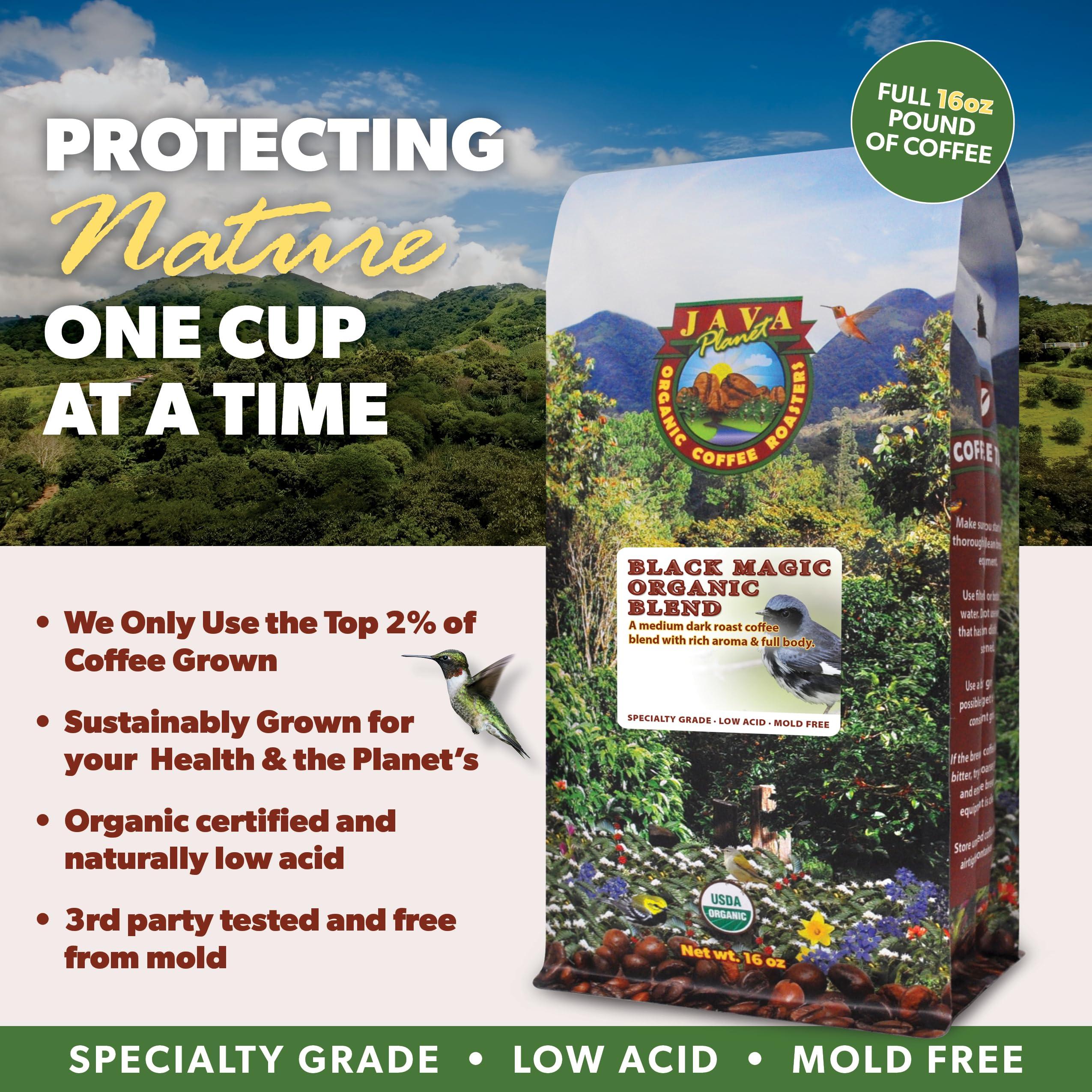 Java Planet Java Planet Organic, Black Magic Blend Medium Dark Roast, Smooth Full Flavored Organic Coffee Beans, Low Acid, Whole Bean Coffee 1LB Bag