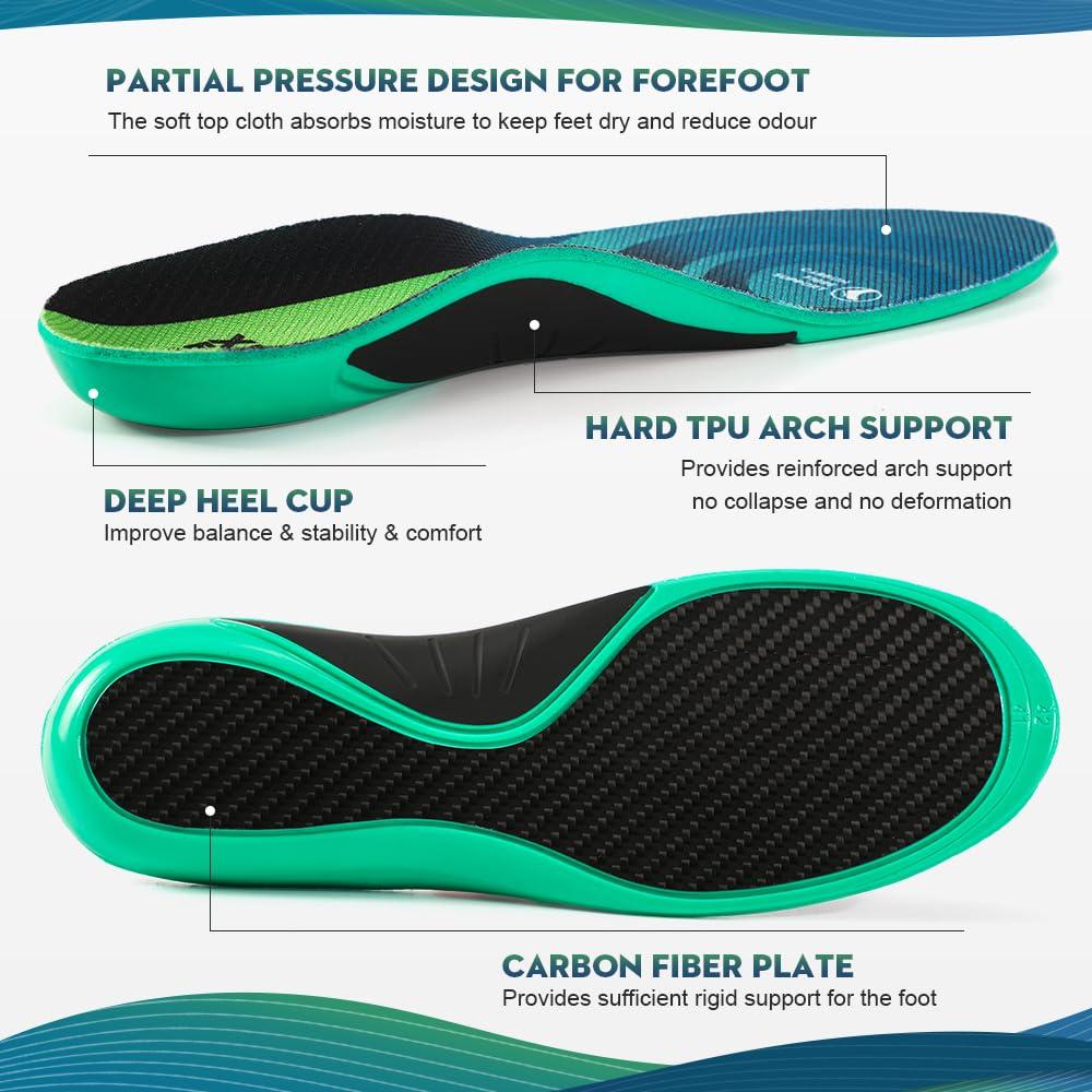 XINIFOOT XINIFOOT Performance Insoles Carbon Fiber Shock Absorbing Sport Shoe Insoles for Running, Basketball, Athletics Arch Support Insoles Inserts for Hiking Boots or Shoes