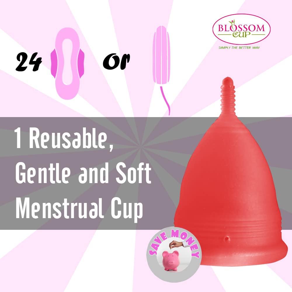 Blossom Cup Blossom Menstrual Cup, Say No to Tampons | Get Blossom Cups for Menstrual Days| Period Cup, Reusable Menstrual Cup, Silicone Cup (Large Menstrual Cup, Red)