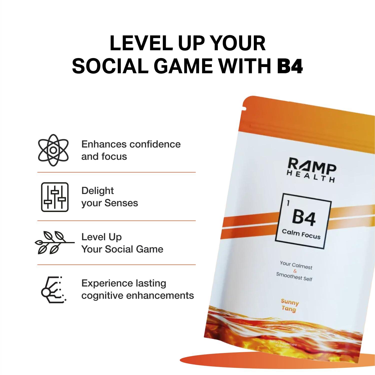 Ramp Health Ramp Health B4 Calm Focus - Brain Supplements for Memory and Focus - Focus Supplement - Brain Supplement - L-Theanine, Lemon Balm Extract and More - Sunny Tang - 20 Count, White