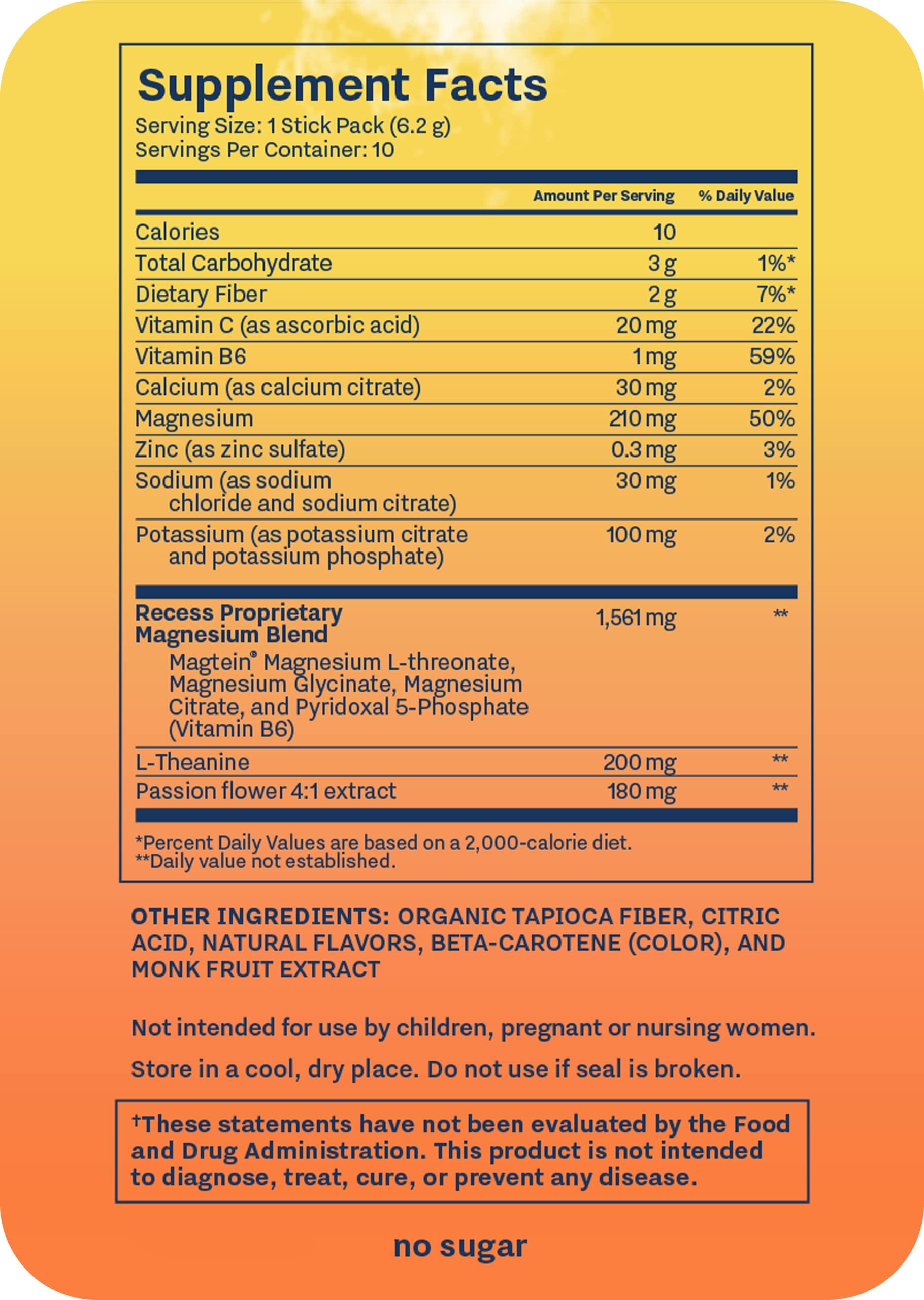 Drink Recess Inc. Recess Mood Powder, Calming Magnesium L-Threonate Blend with Passion Flower, L-Theanine, Electrolytes, Magnesium Calm Support Powder Supplement…