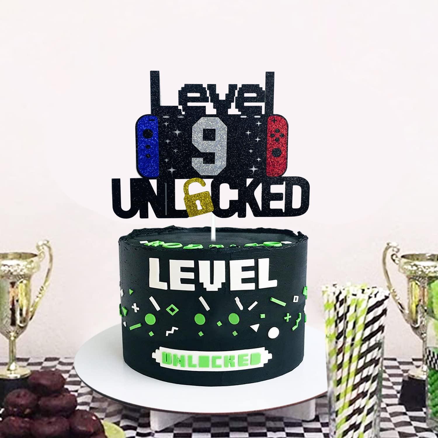 YzYbuaego Happy 9th Birthday Video Game Cake Topper Level 9 Unlocked Cake Topper for Kids Boys Girls 9-Years-Old Birthday Party Decoration