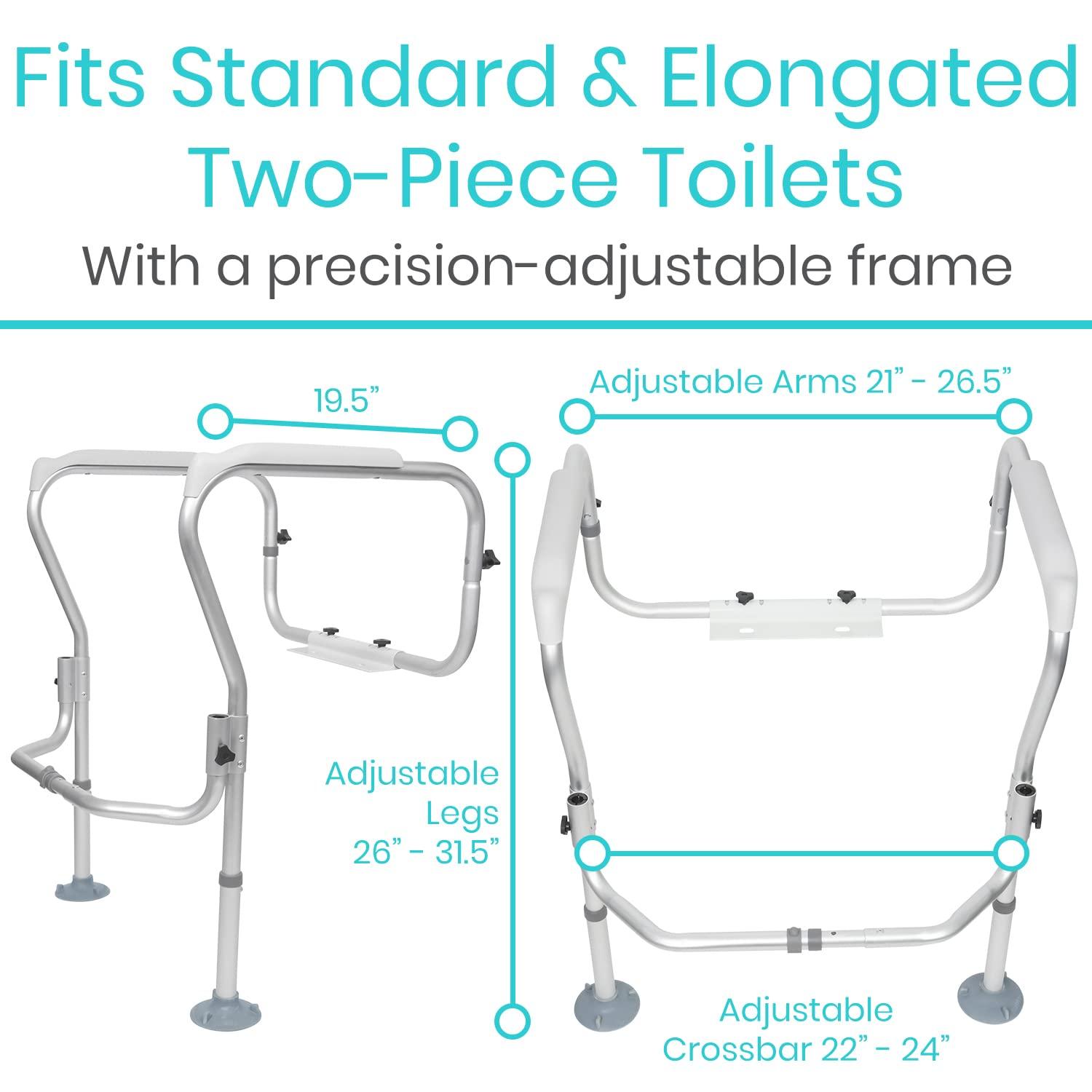Vive Vive Toilet Safety Rail Frame - Toilet Grab Bars for Elderly, Disabled - Assist Support Rails with Padded Handles - Stand Alone for Bathroom - Adjustable Non Slip for Adults, Seniors, Handicapped