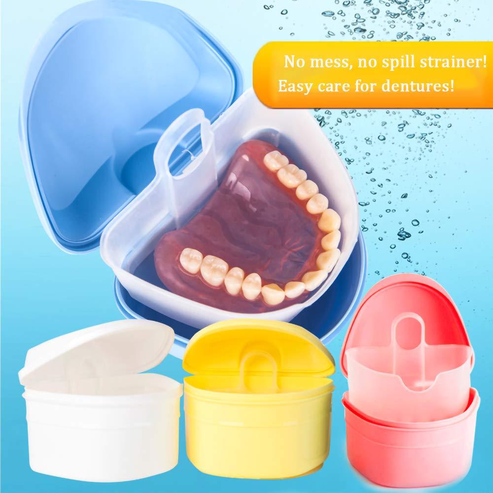 THINKPRICE Denture Bath Box Cup Container Case, Complete Clean Care for Dentures, Clear Braces, False Teeth, Mouth Guard, Night Guard & Retainers,Traveling (Black & White)