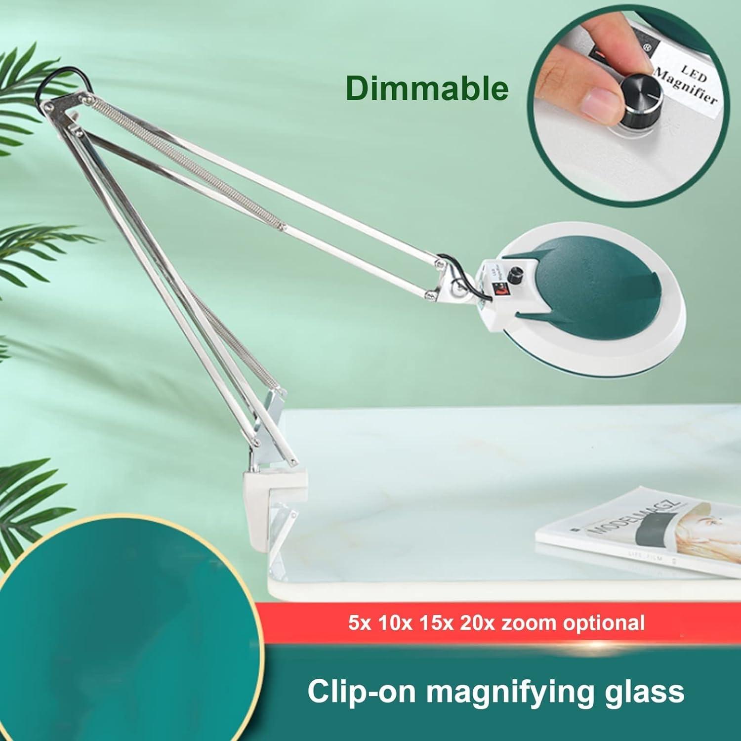 YUNYHAO 10X/15X/20X Magnifying Glass with Lamp and Stand, 3 Color Modes Infinitely Dimmable, Adjustable Swing Arm LED Lighting Magnifying Glass Desk Lamp (Color : 20X)