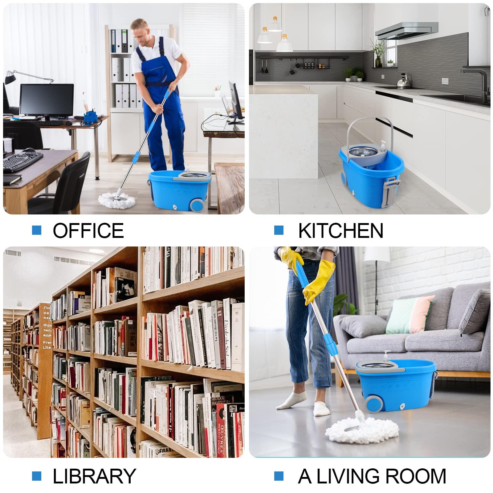 CooFel Spin Mop and Bucket with Wringer Set on Wheels, 360 Spinning Mop Bucket System with 3 Microfiber Mop Replacement Heads and 61\" Stainless Steel Adjustable Handle for Floor Cleaning (25QT)