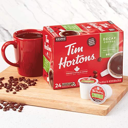 Tim Hortons Tim Hortons Decaf Medium Roast Coffee, Single-Serve K-Cup Pods Compatible with Keurig Brewers, 96ct K-Cups, Red 24 Count (Pack of 4)