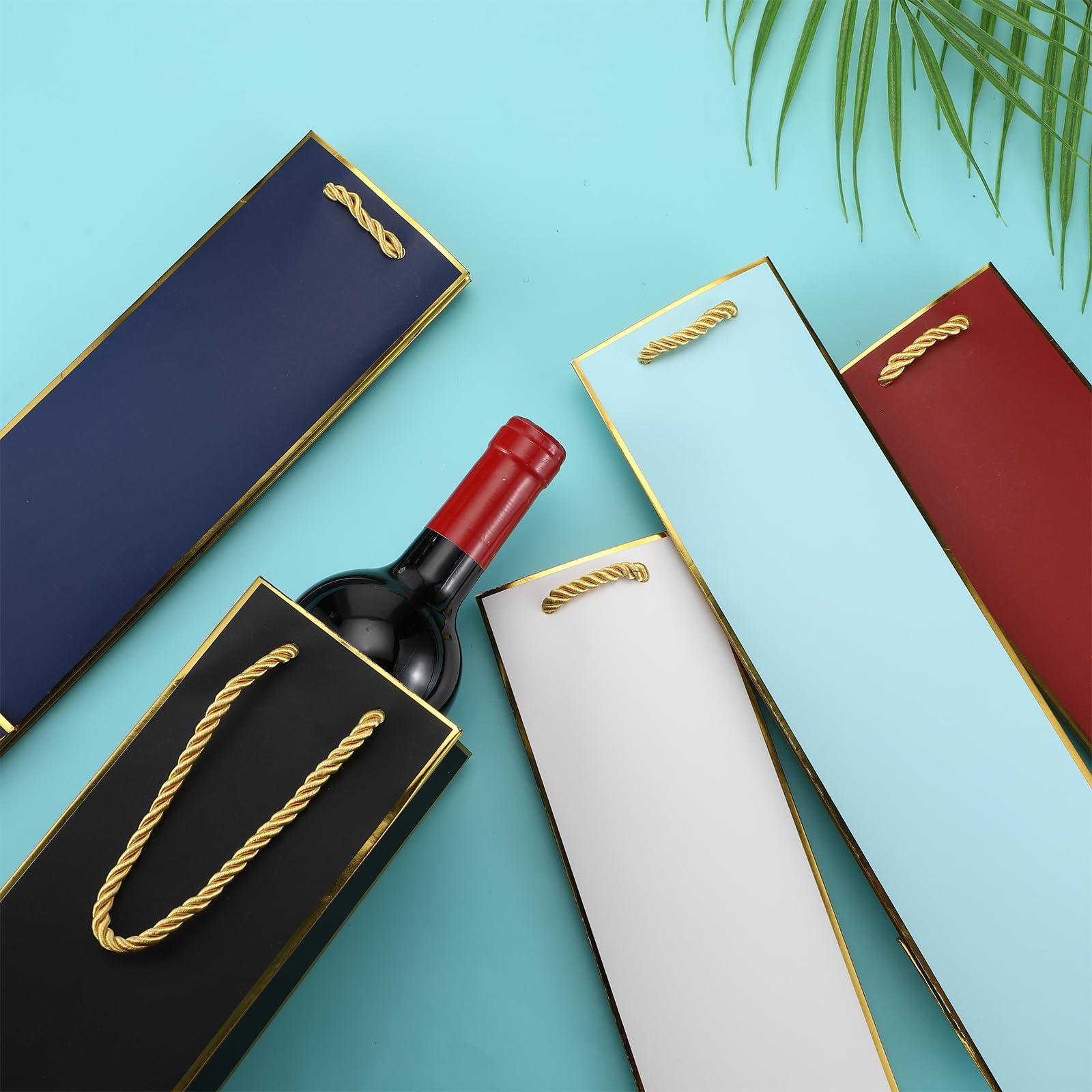 Fumete Fumete 50 Pack Wine Bottle Gift Bags Paper Wine Gift Bags Bulk 13.8x3.7x3.5 Inch with Handles for Appreciation Gifting Christmas Wedding Anniversary Birthday Party(Retro Colors)