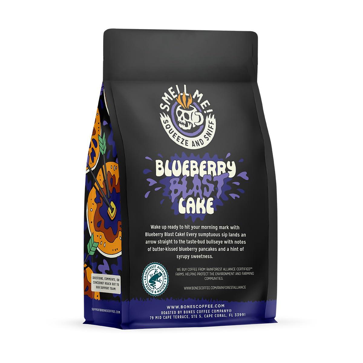 Bones Coffee Company Bones Coffee Company Blueberry Blast Cake Whole Coffee Beans Beans Blueberry Pancakes Flavor, Low Acid Flavored Coffee Made with Arabica Beans, Medium Roast Coffee (12 oz)