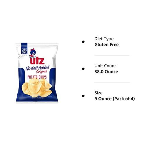 Utz UTZ No Salt Added Original Potato Chips 9.5 Ounces (4 Bags)
