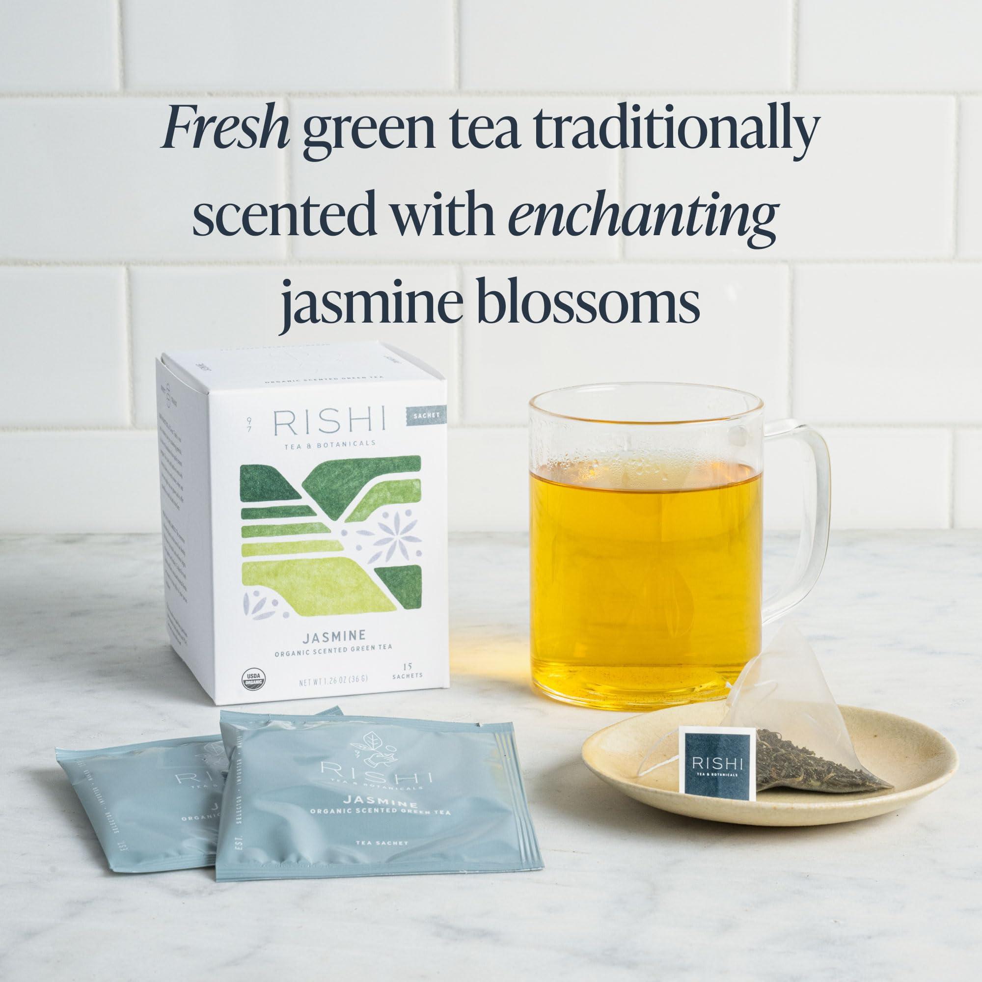 Rishi Tea Rishi Tea Jasmine Green Tea - Organic Sachet Tea Bags, Caffeinated Scented Chinese Green Tea with Floral Aroma . Taste - 15 Count (Pack of 1)