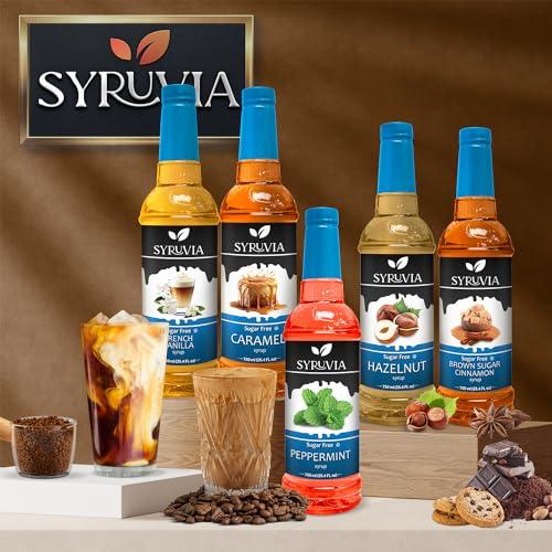 SYRUVIA Syruvia Sugar Free French Vanilla Syrup With Syrup Pump Dispenser French Vanilla Coffee Syrup Flavor, 25.4 fl oz, Kosher, Gluten Free, Perfect for Coffee, Drinks, Soda, Desserts, and More