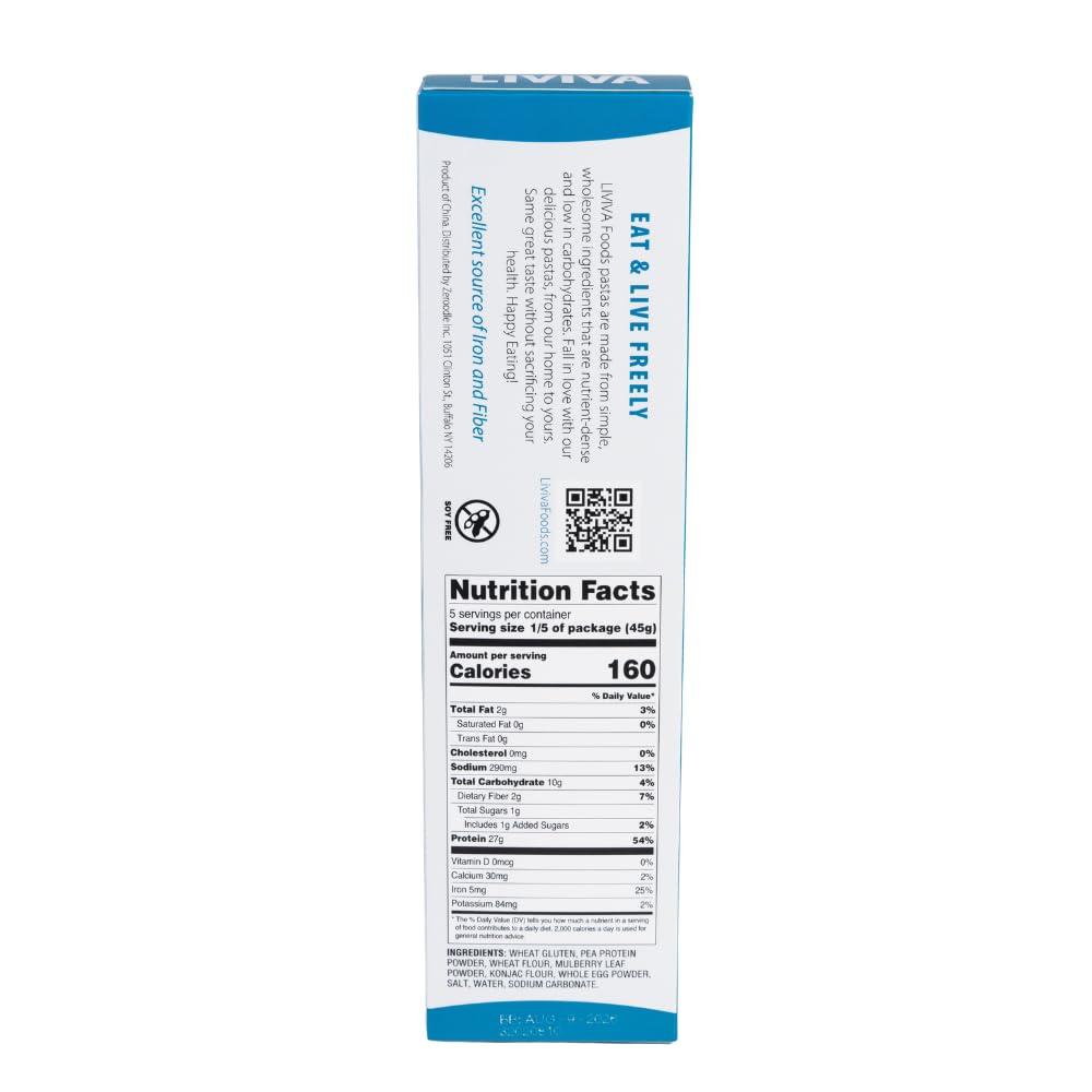 LIVIVA LIVIVA Low Carb High Protein KETO Spaghetti Noodle Pasta 2 Pk 135 g Protein per Box with Pea Protein & Konjac Flour - 8g Net Carbs, Diabetic-Friendly - Ready to Eat in 3 4 mins - Healthy Al Dente Pasta