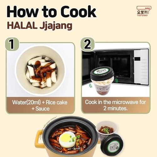 Yopokki Yopokki Instant Halal Tteokbokki Cup (Jjajang, Cup of 2) Korean Street food with Jjajang flavored sauce Topokki Rice Cake - Quick & Easy to Prepare