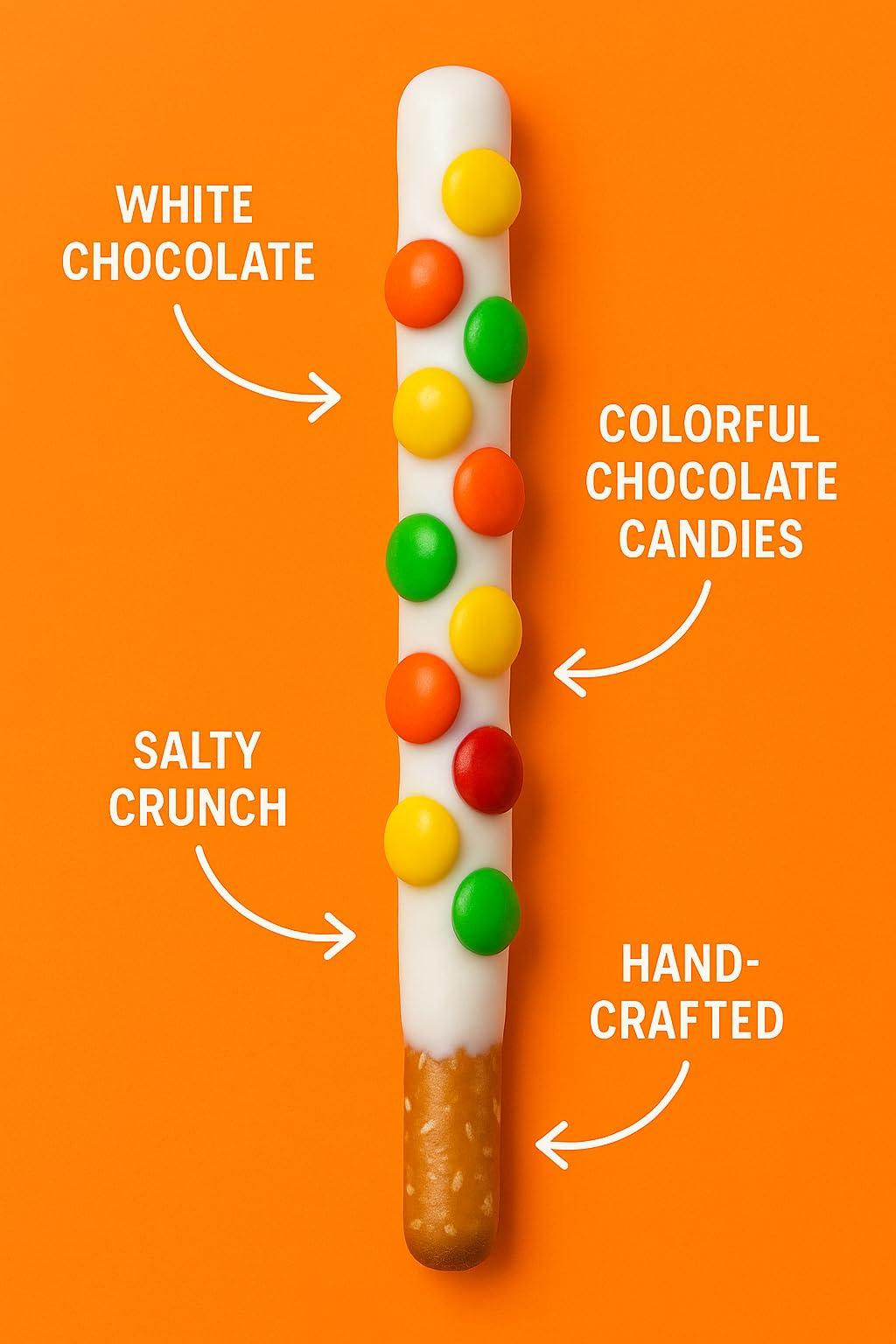 The Brittle Box Candy Co White Chocolate Covered Pretzel Rods Individually Wrapped 20 Piece Assorted Toppings