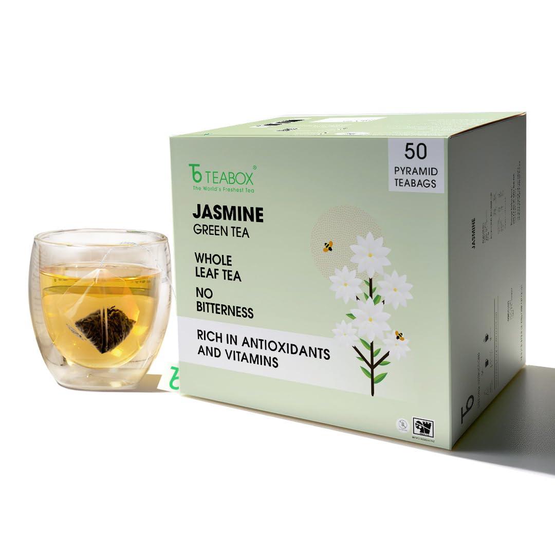 Teabox Teabox Premium ORGANIC Green Tea With Jasmine Flowers And Natural Flavours | 100% Whole Leaf Green Tea From The Himalayas | USDA ORGANIC (50 Count (Pack of 1))