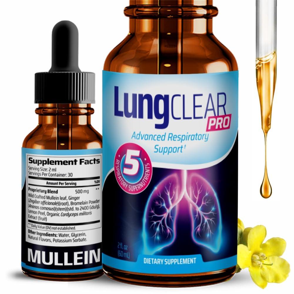LUNG CLEAR PRO Lung Clear Pro Lung Support Supplement Drops with Wild Mullein Leaf Extract for Lungs and Mucus Relief Support - 2 Fl oz