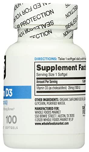 365 by Whole Foods Market 365 by Whole Foods Market, Vitamin D3 1000 IU, 100 Softgels