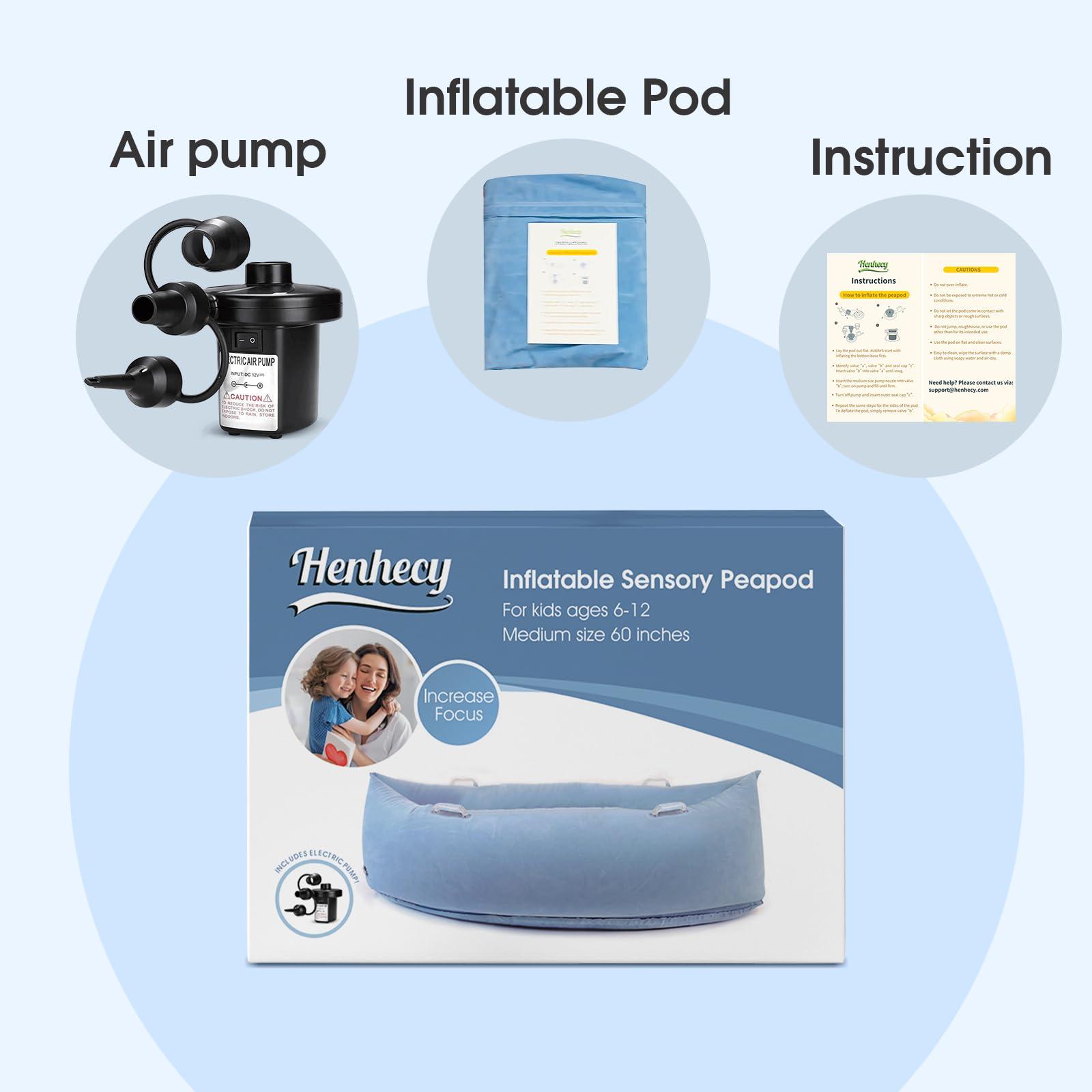 Henhecy Henhecy Sensory Chair for Kids (Ages 6-12) - 60 inches Inflatable Sensory Peapod Provides Therapeutic Relief and Compression, ADHD Sensory Toys for Autistic Children - Air Pump Included