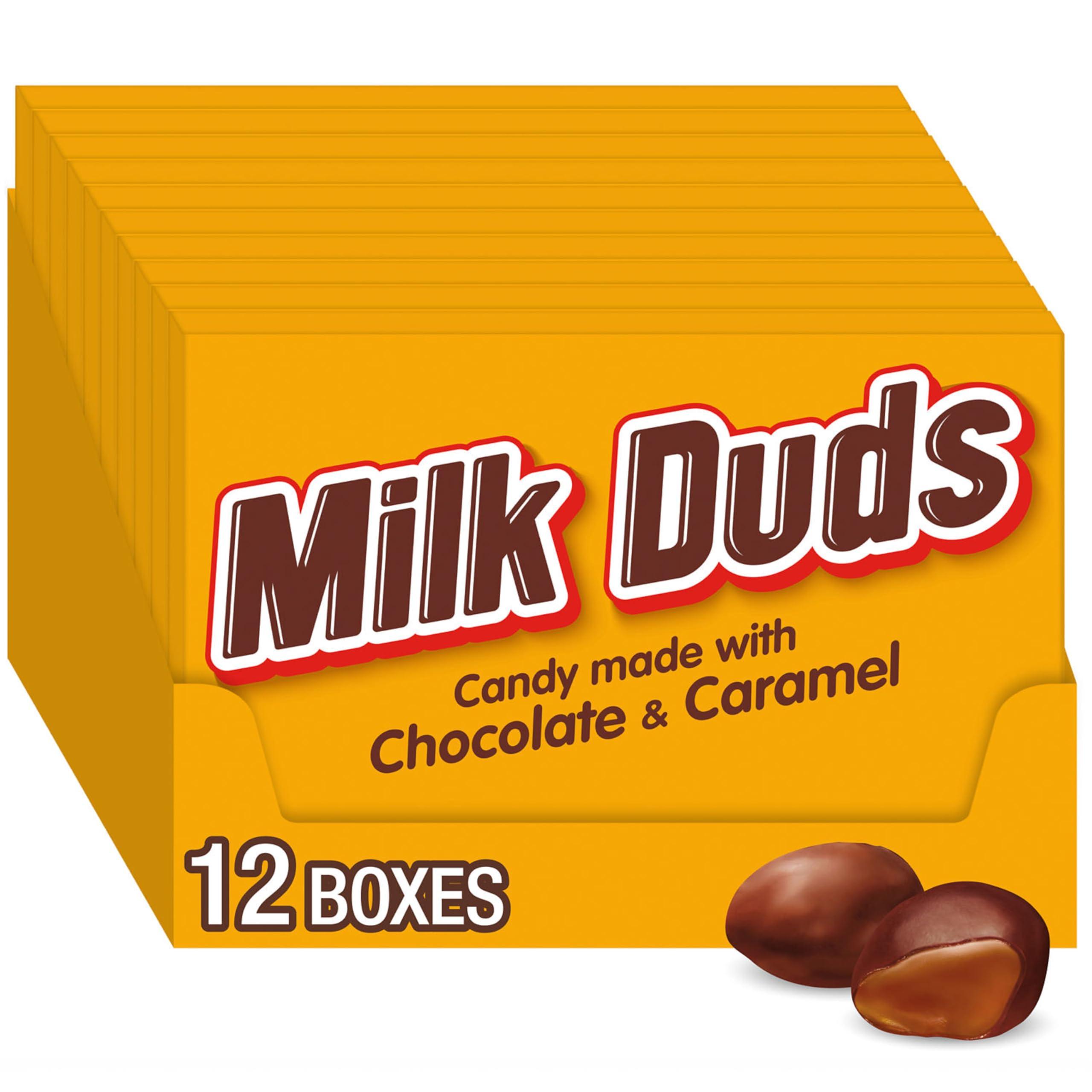 HERSHEY'S MILK DUDS Chocolate and Caramel Candy Boxes, 5 oz (12 Count)