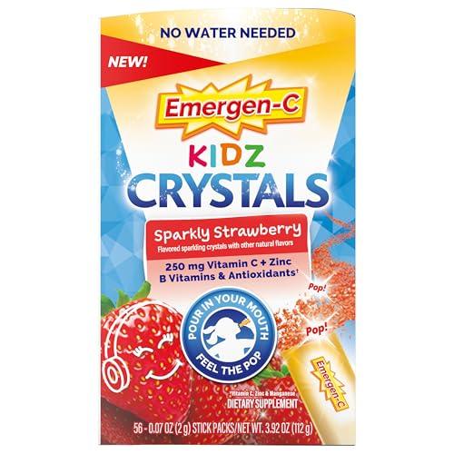 Emergen-C Emergen-C Kidz Crystals, Stocking Stuffer, On-the-Go Emergen-C Immune Support Supplement with Vitamin C, B Vitamins, Zinc and Manganese, Sparkly Strawberry - 56 Stick Packs