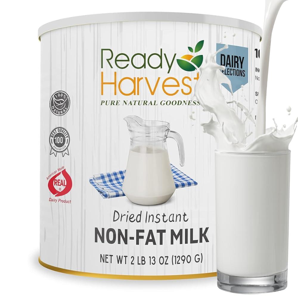 Ready Harvest Ready Harvest Dried Instant Non-Fat Milk Powder | Dry Powdered Milk | Bug Out Bag Food | Survival Food Emergency Food Supply #10 Can 25-Year Shelf Life 2 lbs