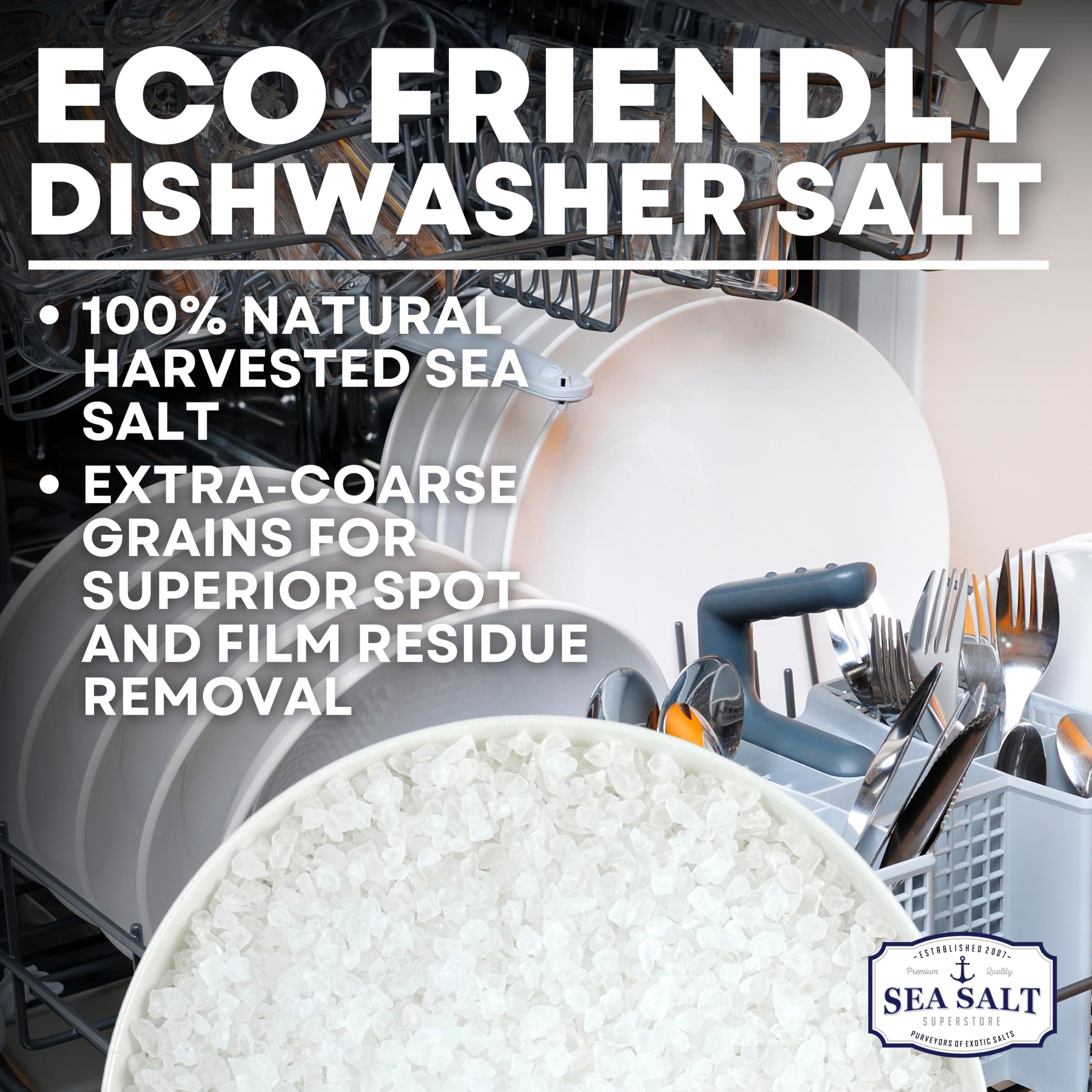 Sea Salt Superstore Dishwasher Salt - All-Natural Water Softener Salt for a Clean Finish - Compatible with Bosch, Miele, Thermador, Whirlpool Dishwashers and More - Food-Grade Coarse Sea Salt (10 lbs, 2 x 5 lb Bag)