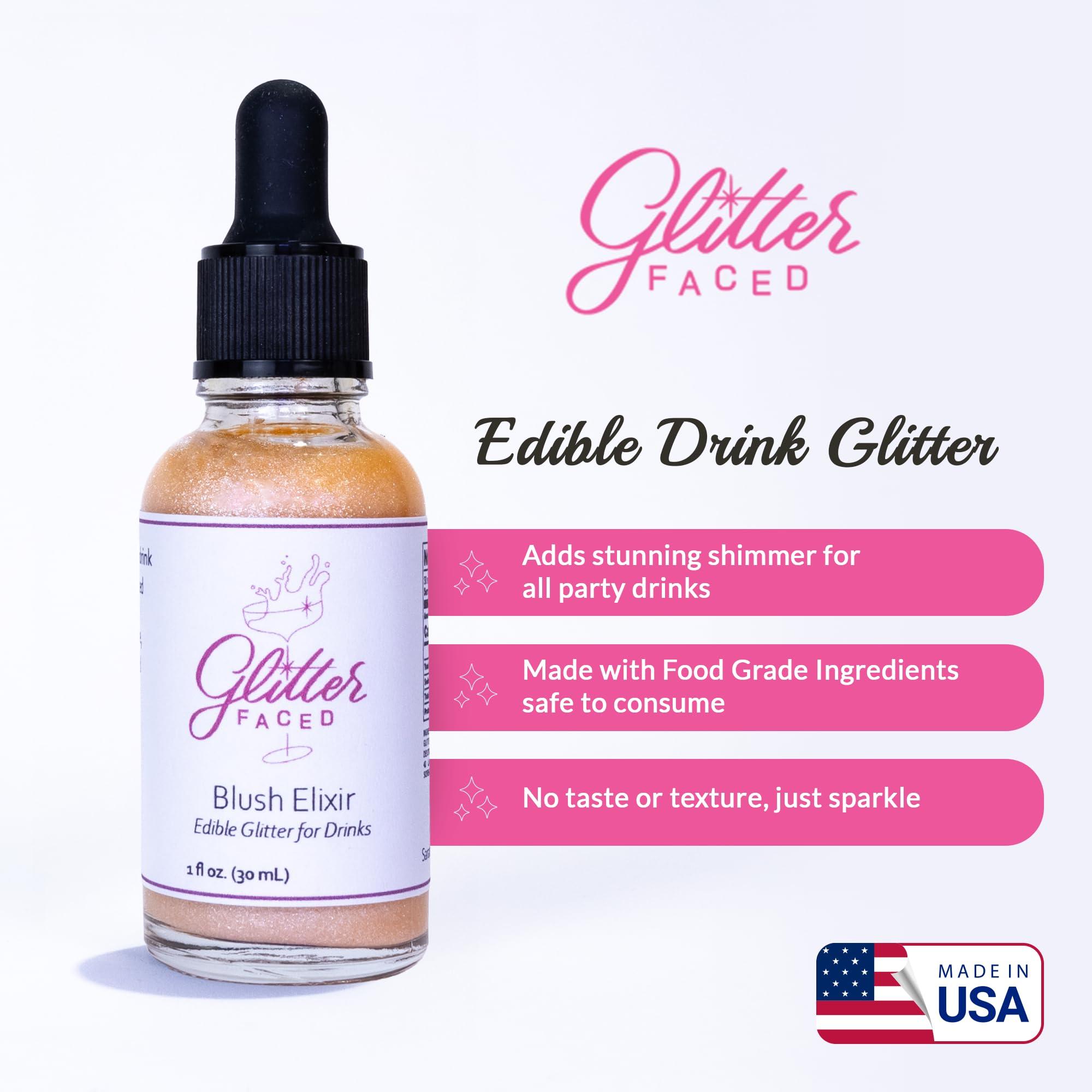 Glitter Faced Glitter Faced - Edible Glitter for Cocktails & Drinks - Mess-Free Glitter Drop, Food-Grade, 0 Cal, Sparkle Luster Dust, Drink Glitter for Enhanced Shine, Halloween or Christmas Party, 30ml (Blush)