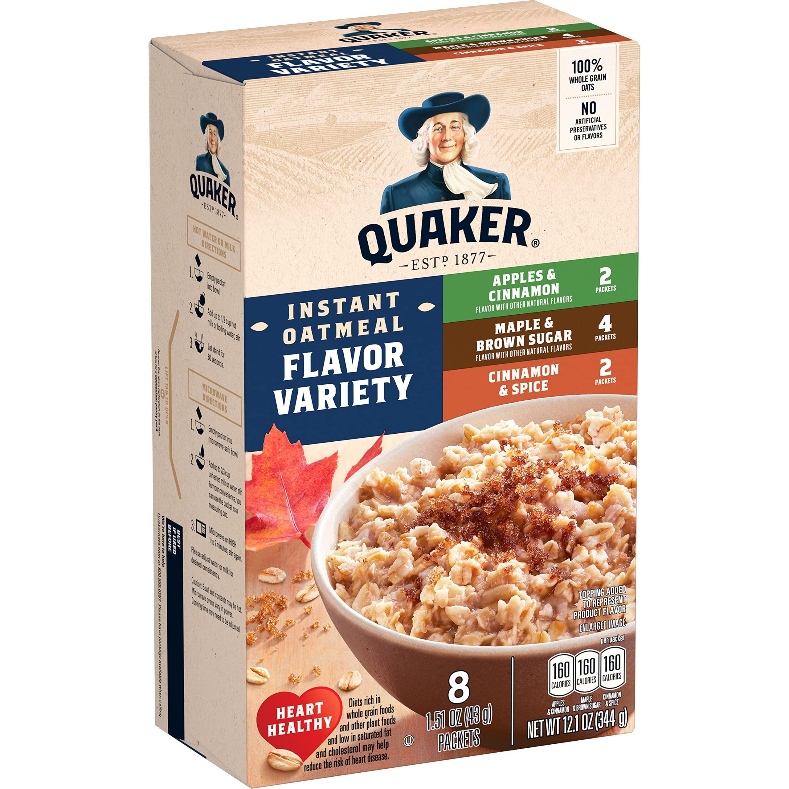Quaker Quaker Instant Oatmeal, 4 Flavor Variety Pack, 1.51oz Packets (8 Pack)
