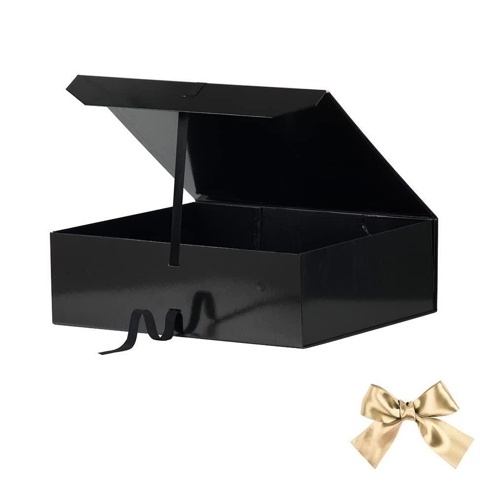 GoooodGift Extra Large Black Gift Box 19x16x6 Inches, Huge Gift Box with Ribbon, Large Gift Box with Lid Magnetic Closure, Groomsman Proposal Box, Gift Boxes for Wedding Dress (Glossy Black)