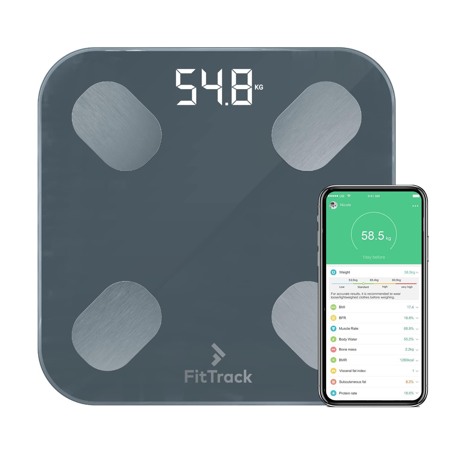 FitTrack FitTrack Dara Smart BMI Digital Scale - Measure Weight and Body Fat - Most Accurate Bluetooth Glass Bathroom Scale (Black)