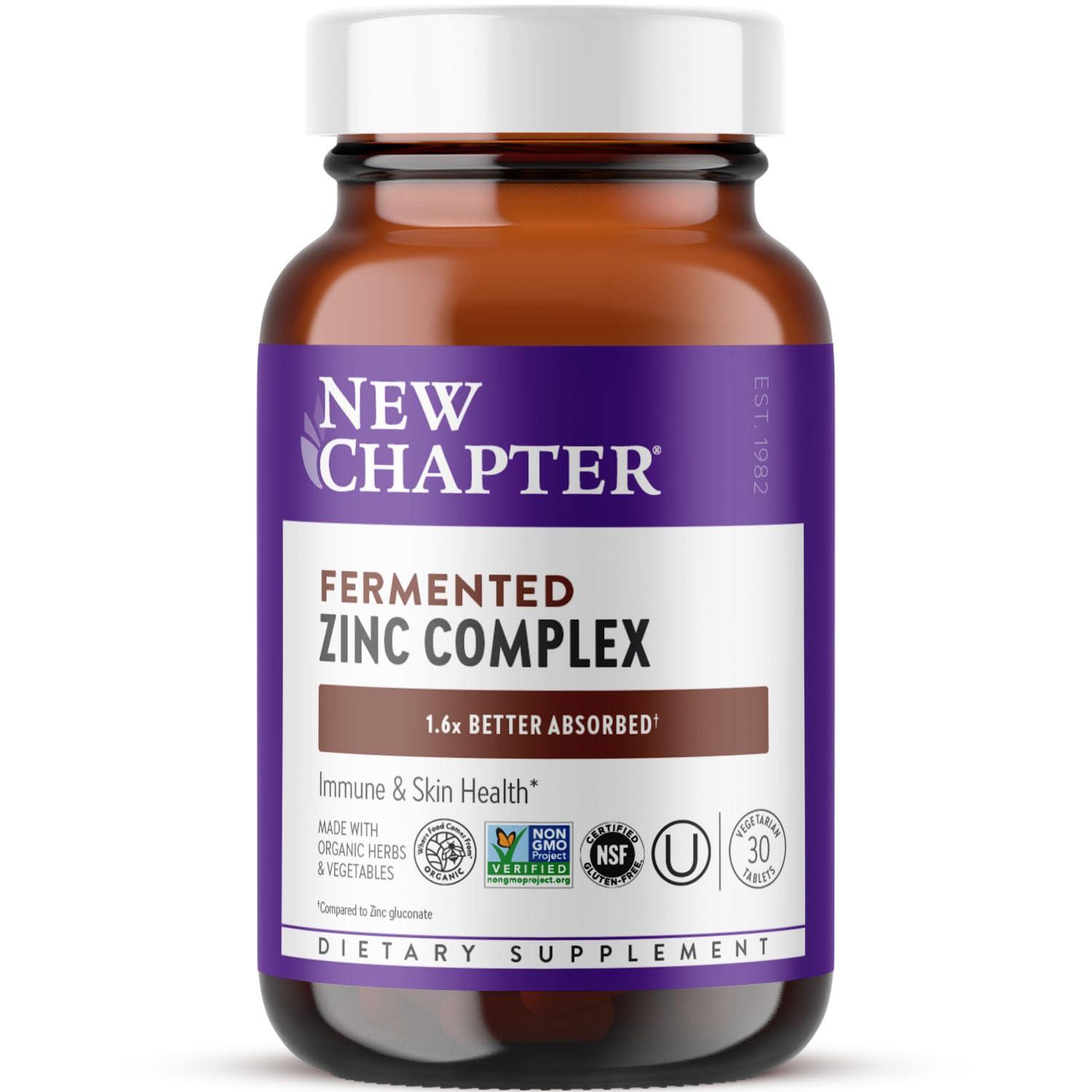 New Chapter New Chapter Zinc Supplement, Fermented Zinc Complex, ONE Daily for Immune Support + Skin Health, Mineral-Balancing Formula Rich in Copper, Easy to Swallow & Digest, 30 Count (1 Month Supply)