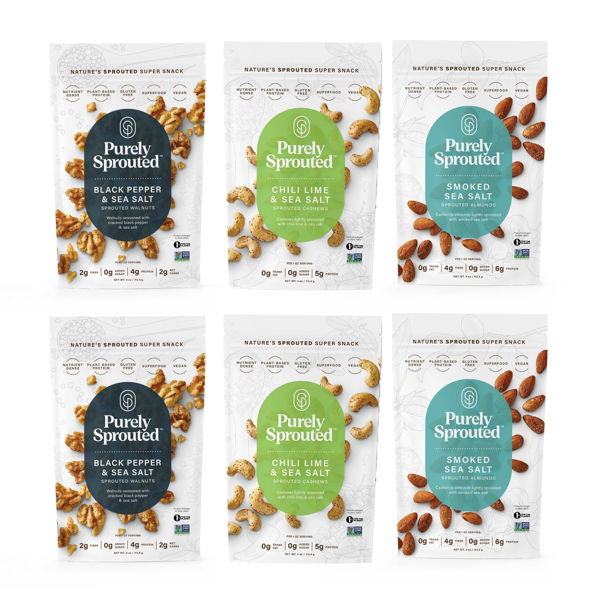 Purely Sprouted Purely Sprouted Nuts About Nuts, Non-GMO Superfood for Healthy, Certified USDA Organic, Gluten-Free Snacking (4 oz, 6 pack)