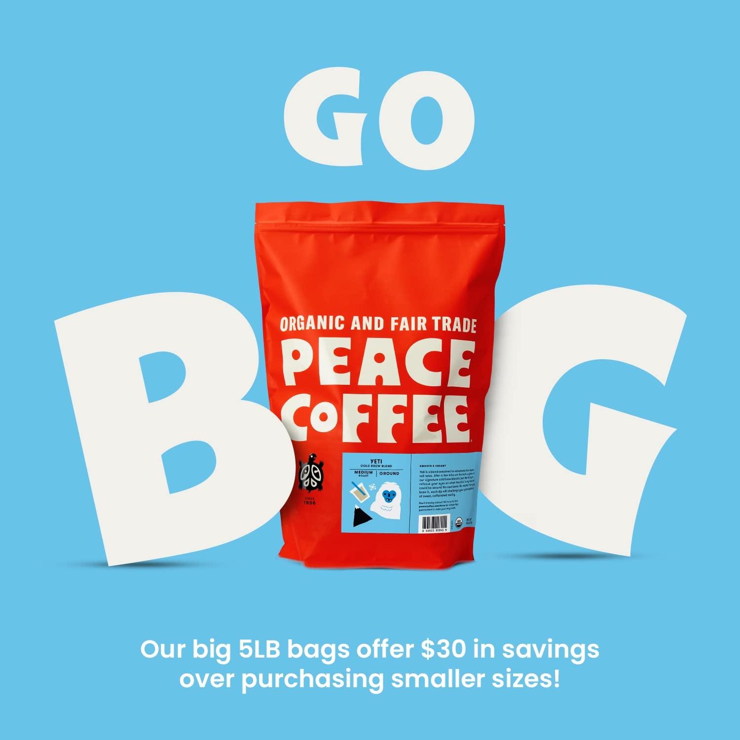 Peace Coffee Peace Coffee Yeti Cold Brew Blend | 5 lb Medium Roast Course Grind| Organic Fair Trade | Smooth, Rich Flavor | Shade Grown, Fresh Roasted