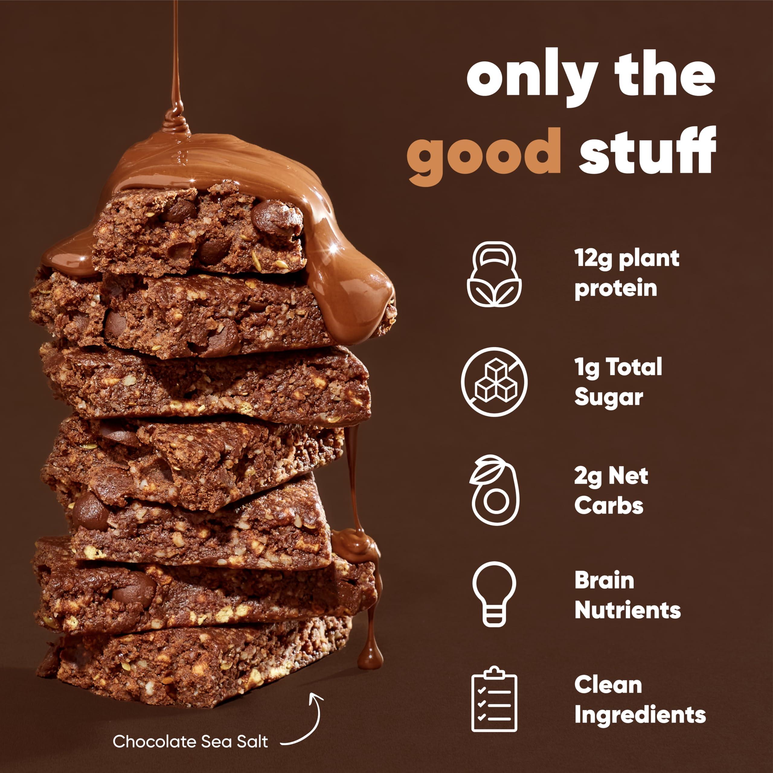 IQBAR IQBAR Brain and Body Keto Protein Bars - Chocolate Sea Salt and Almond Butter Chip - 12 Count Energy Bars - Low Carb Protein Bars - High Fiber Vegan Bars Low Sugar Meal Replacement Bars