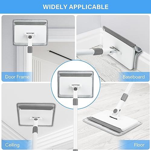 DELUX Baseboard Cleaner Tool with Handle, Baseboard Cleaner with Extendable Long Handle, 4 Reusable Cleaning Pads Wall Cleaner for Baseboards Cleaning, Ceiling, Wall, Floor, Shower Bathroom Kitchen