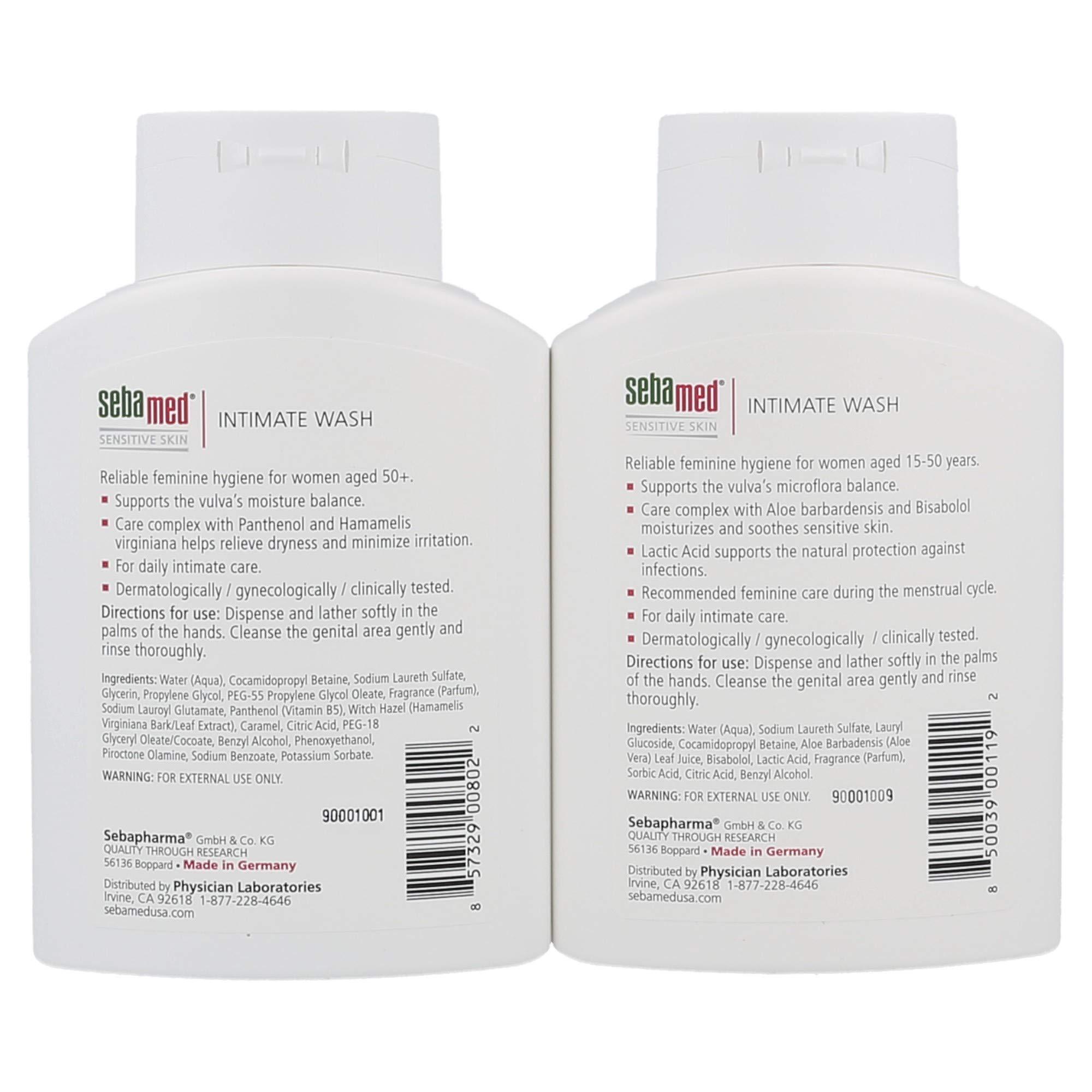 SEBAMED Sebamed Feminine Intimate Wash pH 3.8 for Microflora Balance with Aloe Vera and Sebamed Feminine Intimate Wash Menopause pH 6.8 for Women Aged 50 and Above (200mL Bottles) Value Pack
