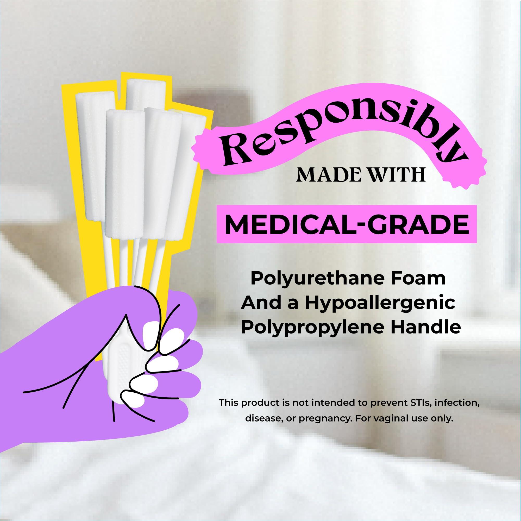 Berkland [25 Pack] Swizzle Stick Absorbing Sponge for Women - Ultra-Absorbent Post-Romance Cleanup Sponge to Stop The Drip - Long Handle, Easy Grip, Individually Packaged