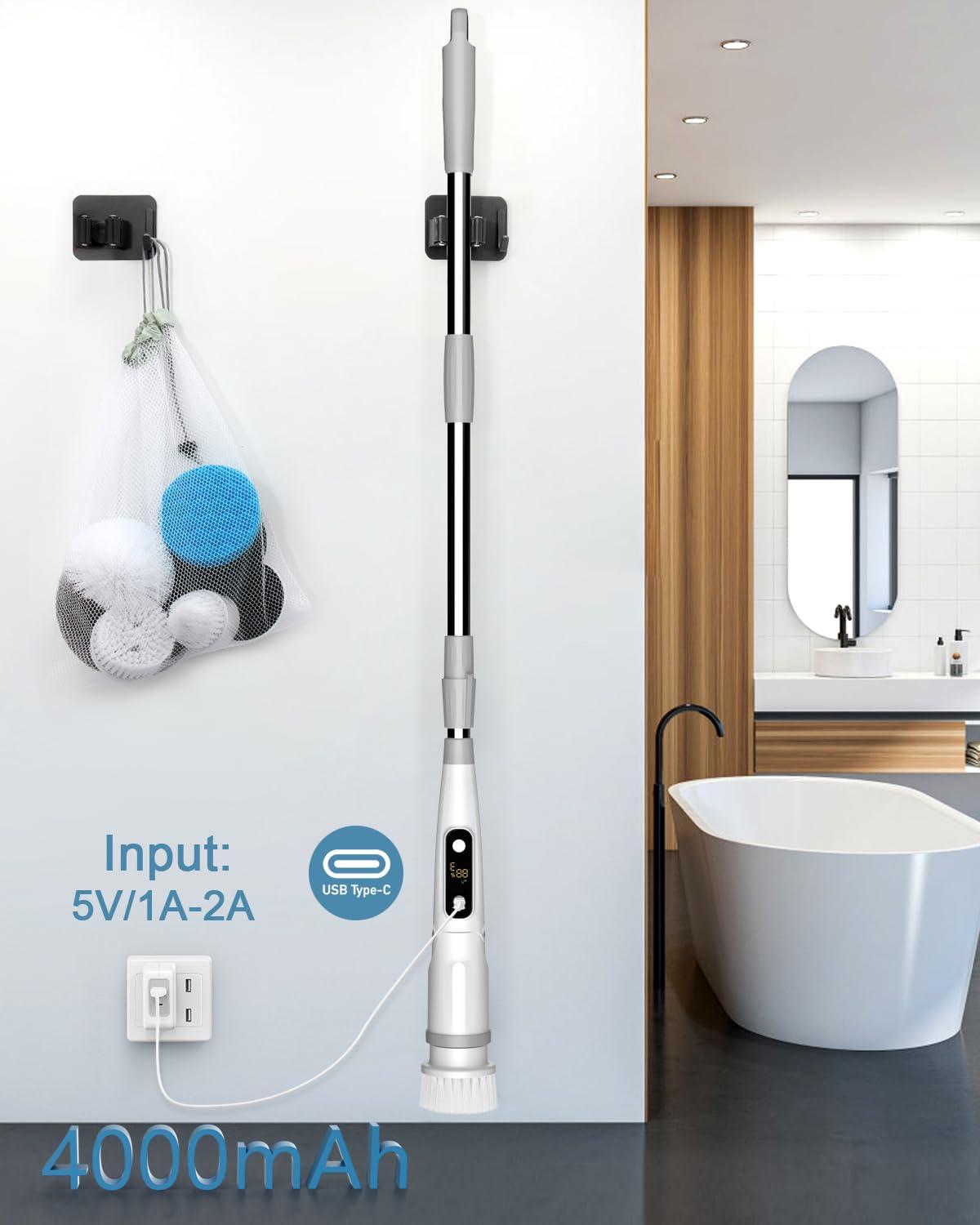 iezfix Electric Spin Scrubber, Power Brush for Cleaning Bathroom Shower, Tub Tile Floor Window Cleaner with Telescopic Rod, 8 in 1 Spinning Scrub Brushes, 3 Speeds Max 450 RPM, X03 Turbo Gray