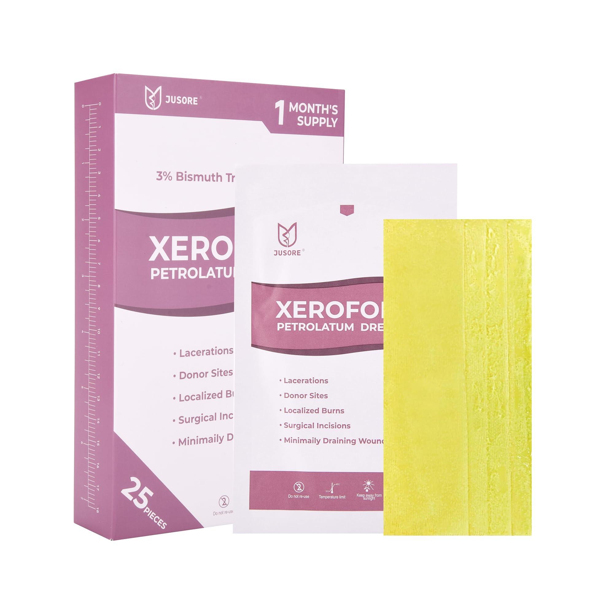 JUSORE JUSORE Xeroform Petrolatum Dressing Gauze 5"x9" - 25 Individual Pack, Non Stick Gauze Pads, Soft Mesh Xeroform Would Dressing for Wound Care, Surgical Incisions, Burns, Lacerations & Skin Grafts