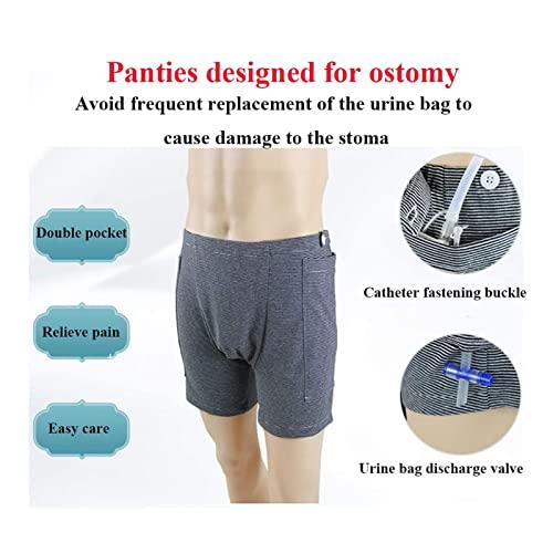 oiakus Catheter Pants, Men Incontinence Care Trousers, Ostomy Drainage Bag Urinate Pants Underwear for Disabled Elderly, Double Pocket Design Healthy Care Clothing