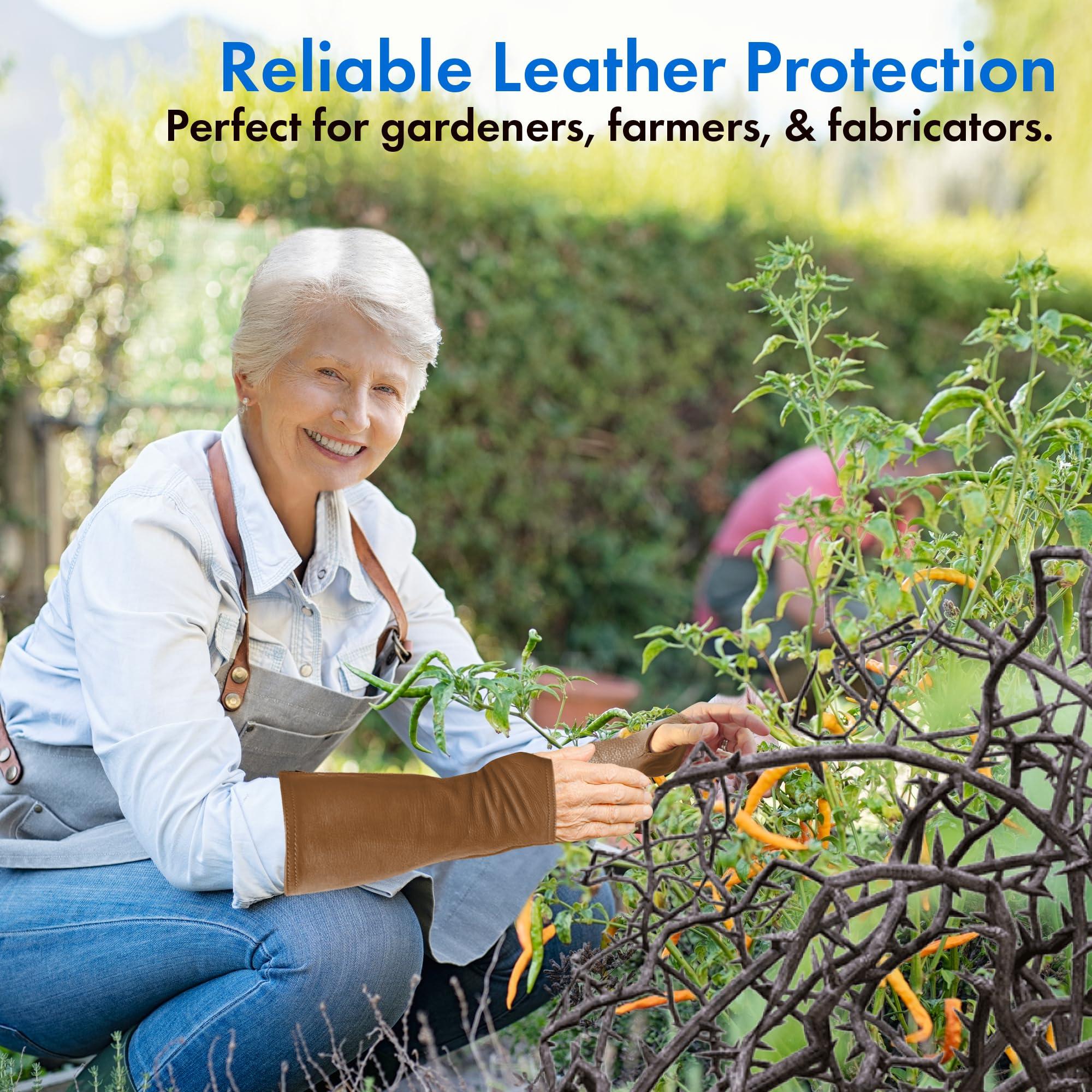 Arm Chaps Arm Chaps Leather Protective Sleeves Arm Guard - Prevent Cuts, Scratches & Bruises - Genuine Cowhide - Ideal for Gardening & Construction - Left & Right Form-Fitting. Brown (1 Pair/X-Large).