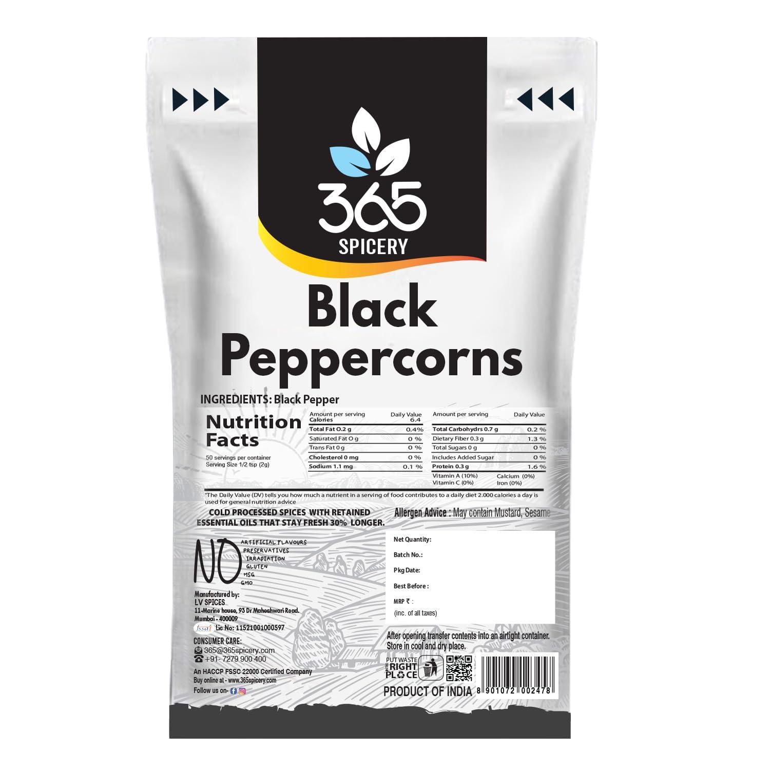 365 Spicery 365 Spicery Black Pepper I Whole Peppercorn I Non-GMO I All Natural I Perfect for Grinder Refill I Dried & Flavorful I Gourmet & Culinary I Gluten Free I Indian Origin Spices & Masala (1Kg Pouch)